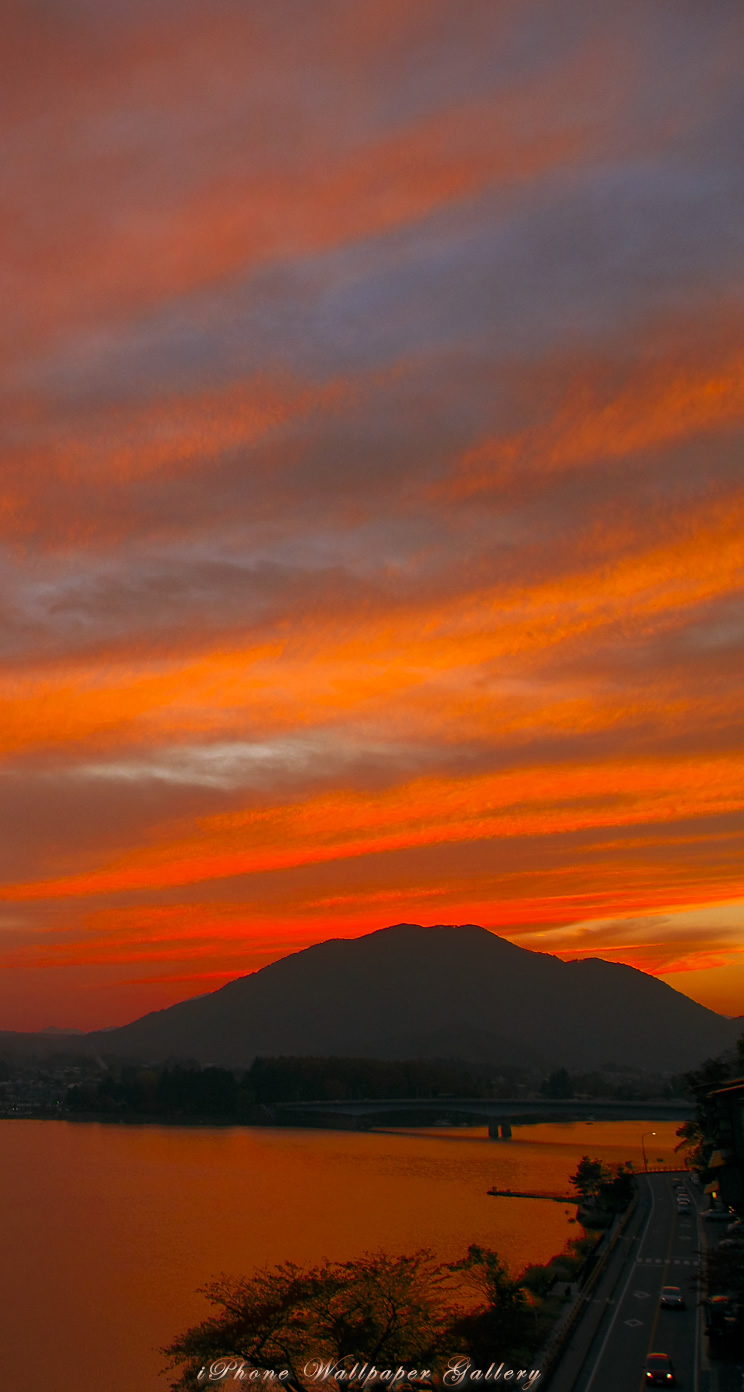 iOS 7-iPhone5用高画質壁紙「河口湖夕景-2」