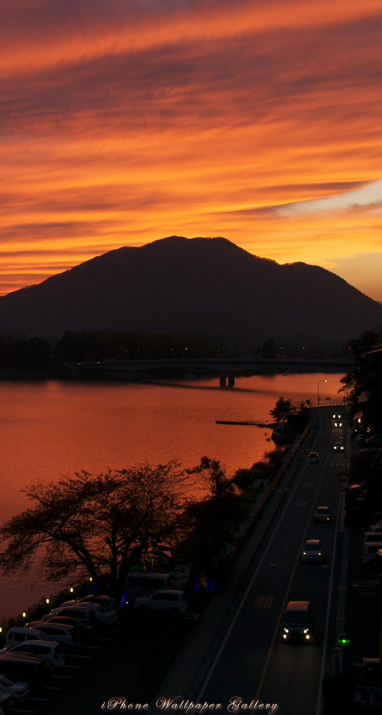 iOS 7-iPhone5用高画質壁紙「河口湖夕景-4」